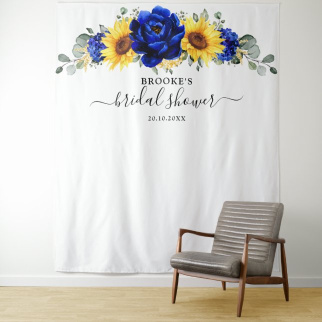 Tenture Mariage Royal Bleu Rustique Tournesol Moderne (En situation)