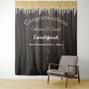 Tenture Mariage scintillant gris argent et or