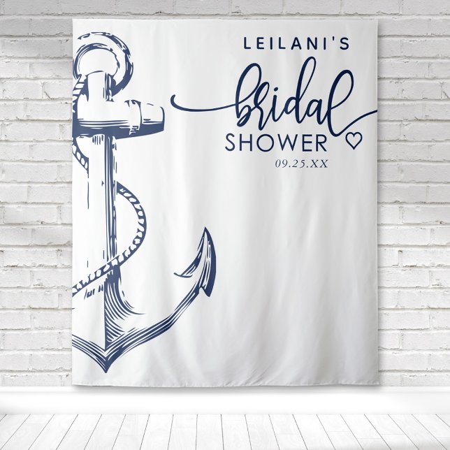 Tenture Mariage Thème Ancre de Navire Blanc (White nautical navy anchor bridal shower backdrop perfect for photo ops at a beach them shower)