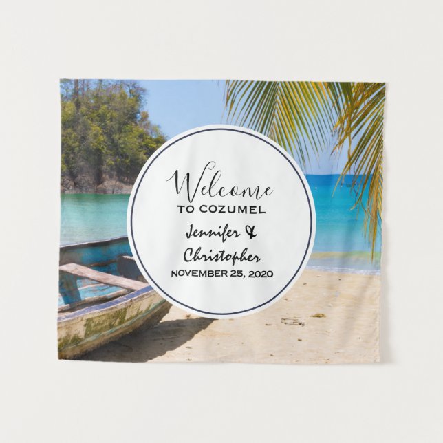 Tenture Mariage Tropical de Plage Magnifique Bienvenue (Devant (Horizontal))