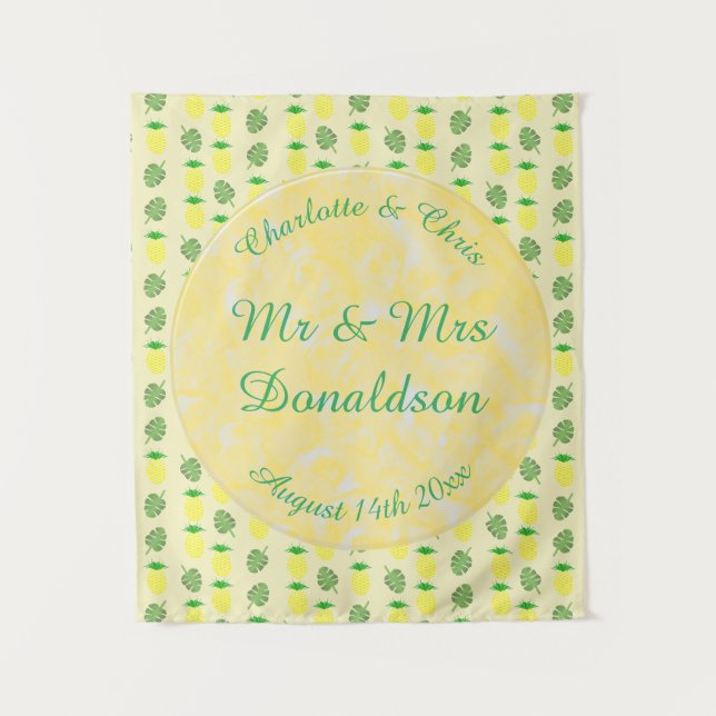 Tenture Mariage tropical d'été Ananas et feuilles de palmi (Devant)
