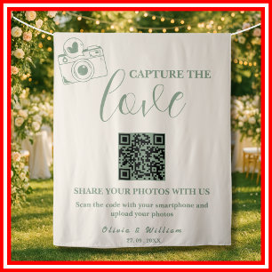 Tenture Mariage Vert Sauge   Capturez l'Amour Code QR
