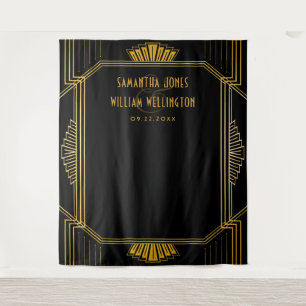 Tenture Mariage Vintage Élégant Art Déco Noir Or