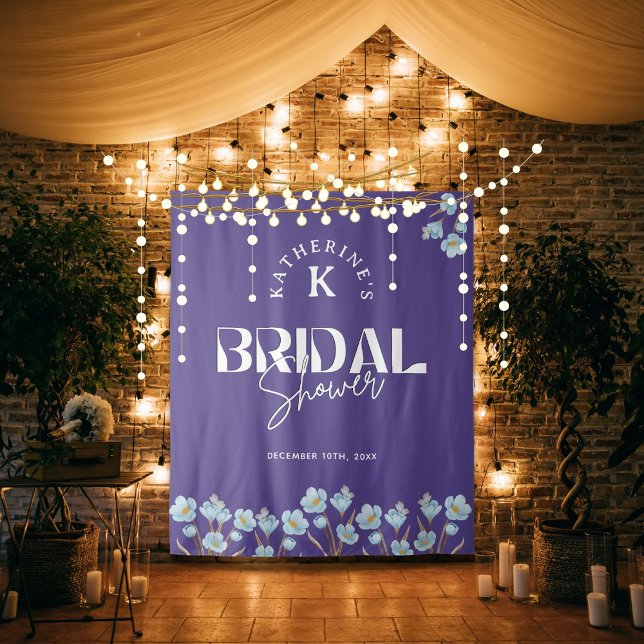 Tenture Mariage Vintage Fleurs Aquarelle Bleue (Créateur téléchargé)