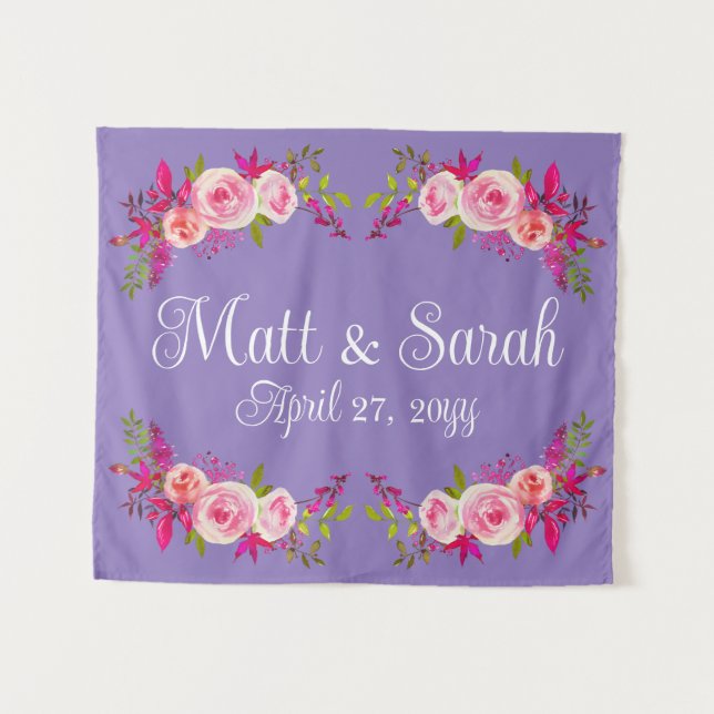 Tenture Mariage violet fond d'accueil Réception Photo Boot (Devant (Horizontal))