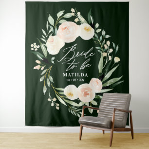 Tenture Mariée à venir avec floral aquarelle vert et pêche