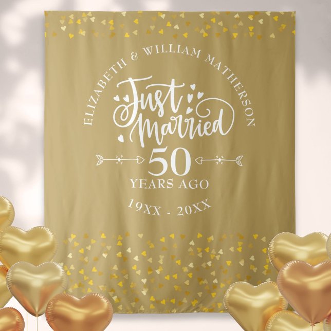 Tenture Mariés depuis 50 ans - Anniversaire de mariage en  (Just Married 50th Wedding Anniversary Gold Tapestry)