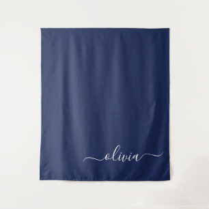 Tenture Marine Bleu Blanc moderne Script Girl Monogramme N