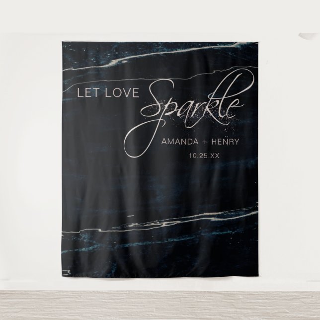 Tenture Marine bleu et Rose or marbre Artsy Mariage (Devant)