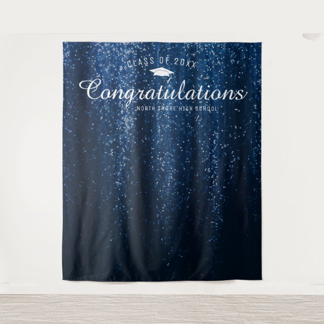 Tenture Marine Blue Sparkle Graduation Photo Booth fond (Devant)