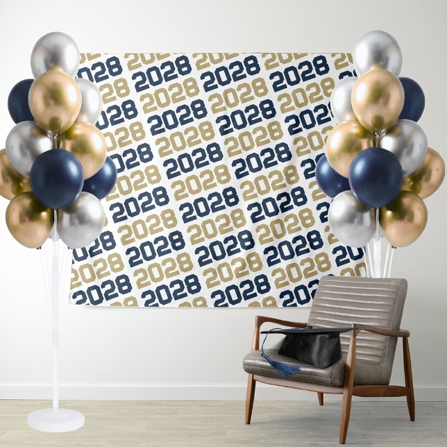 Tenture Marine & Gold N'IMPORTE QUELLE Année de classe Con (Navy Blue & Gold Repeating Class Year Graduation Backdrop for Senior Photos, Photo Booth or Display)