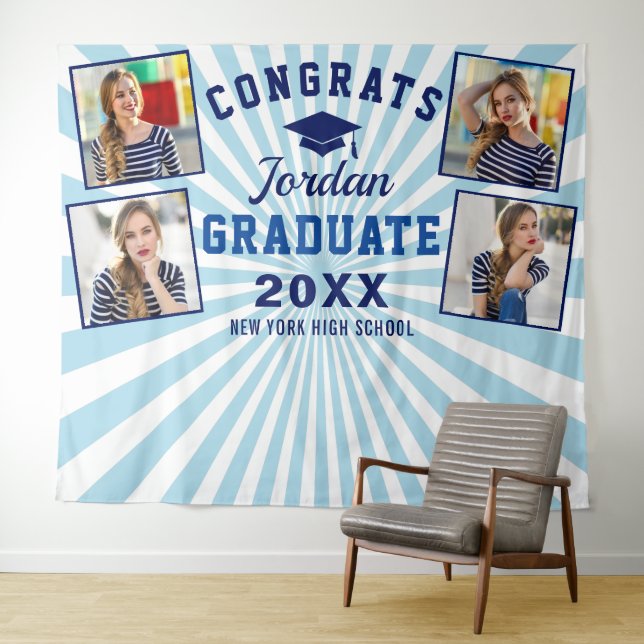 Tenture Marine moderne Bleu Graduation 4 Photo Booth Backd (En situation (horizontale))