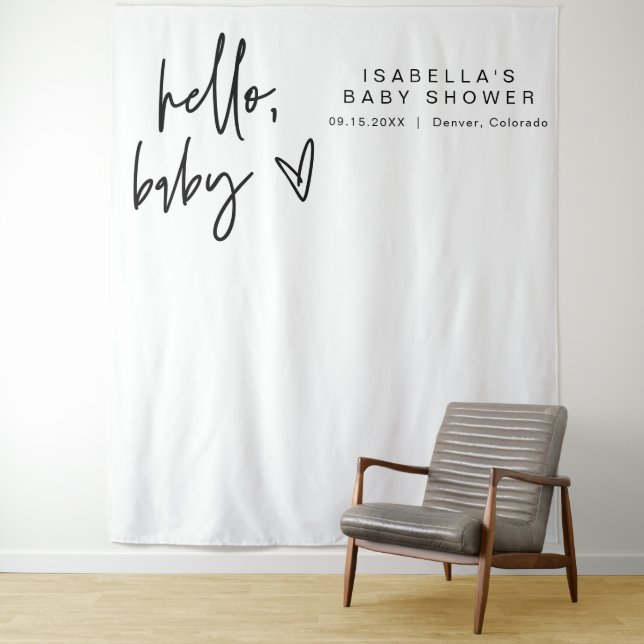 Tenture MARLO Bold Contemporary Hello Baby shower Tapestry (En situation)