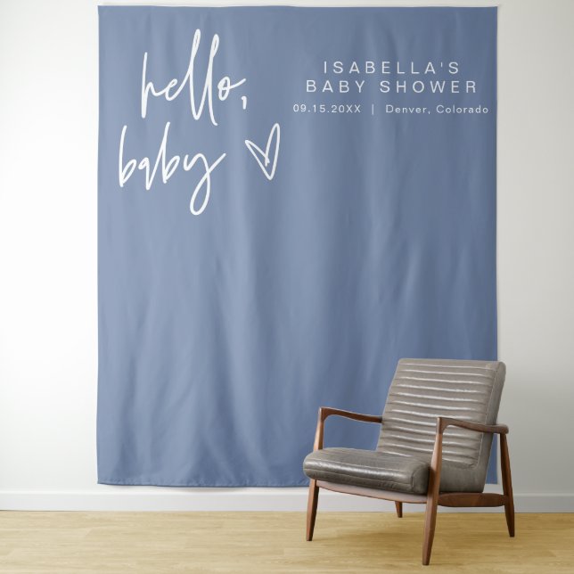 Tenture MARLO Modern Boho Hello Baby Baby shower bleu (En situation)