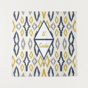 Tenture Marocain Ikat Bleu Jaune Blanc Personnalisé