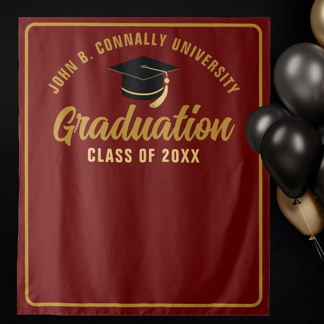 Tenture Maroon Gold Custom Graduation Party Photo Booth (Créateur téléchargé)