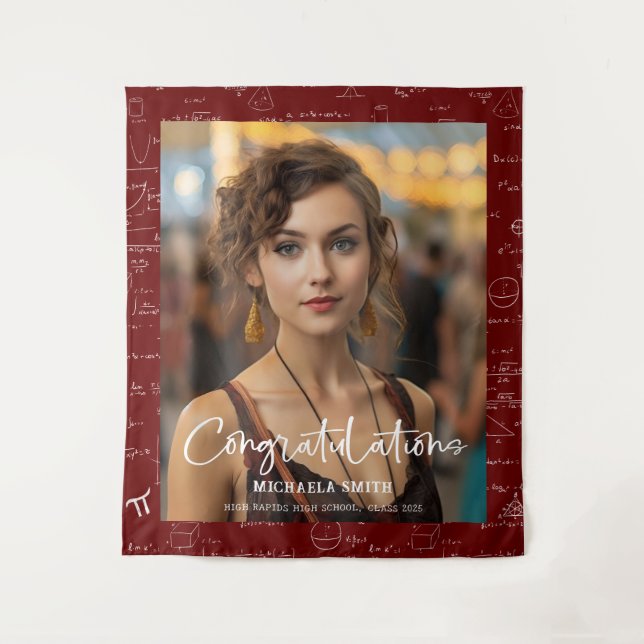 Tenture Maroon Math Congratulations Photo Graduation (Devant)