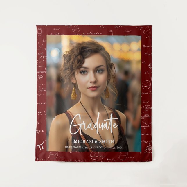 Tenture Maroon Math Handwritten Script Photo Graduation  (Devant)