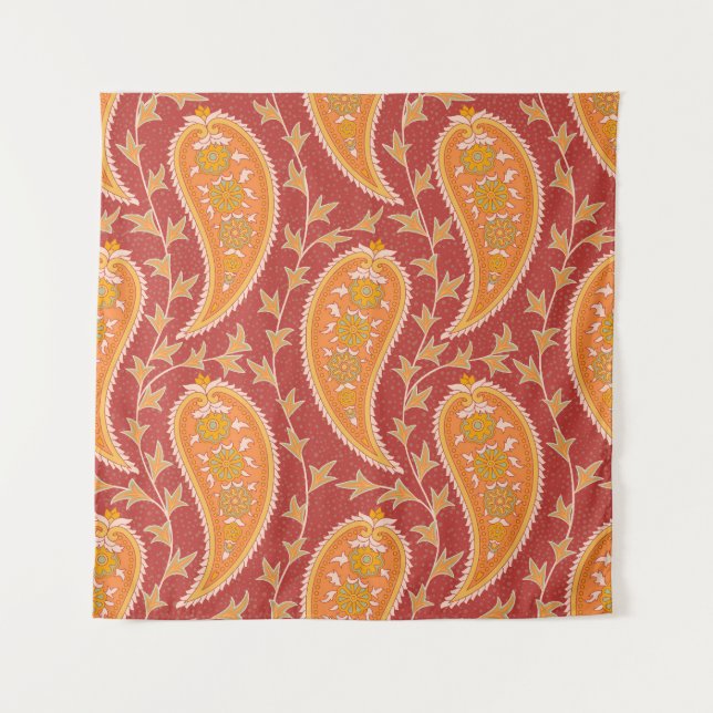 Tenture Maroon Paisley : Ornement de Concombre Turc. (Devant)