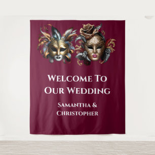 Tenture Mascarade masques visage de bal marié couple éléga