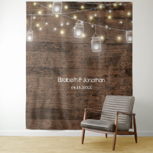 Tenture Mason Jars & Lights Mariage Photo fond