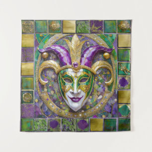 Tenture Masque Mardi Gras Jester Vert Or