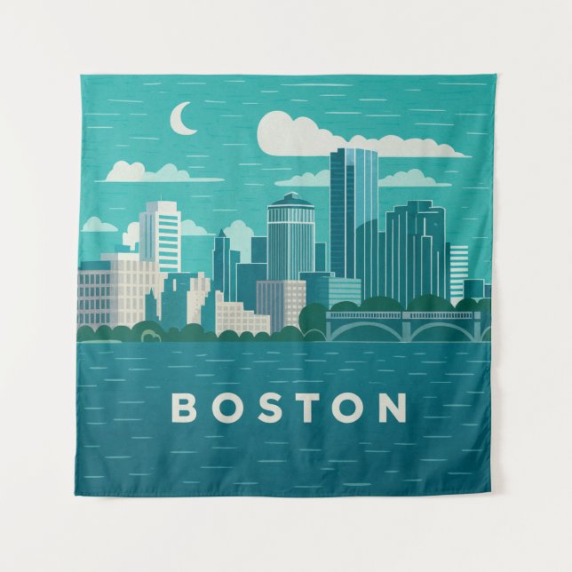 Tenture Massachusetts Night Cityscape | Boston City (Devant)
