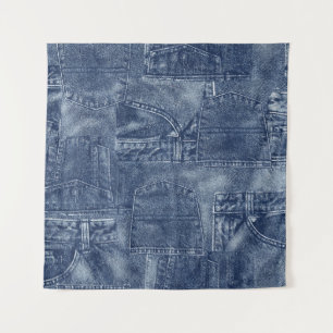 Tenture Matériau Denim dans un motif de poche patchwork.