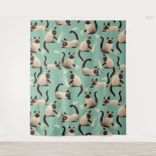 Tenture Mauvais chats siamois frapper des trucs (Devant)