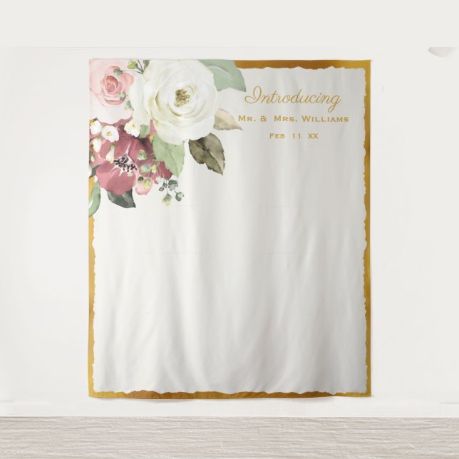 Tenture Mauve rose Floral Gold Edge Mariage fond photo (Devant)