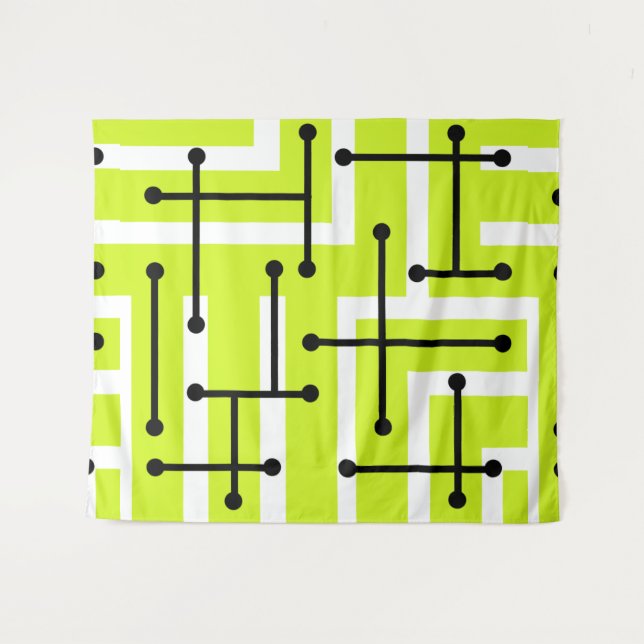 Tenture Maze d'art géométrique rétro Chartreuse (Devant (Horizontal))