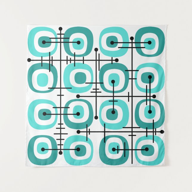 Tenture MCM Abstrait Motif du milieu du siècle Turquoise (Devant)