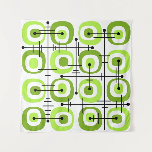 Tenture MCM Moyen-siècle Abstrait Motif Chartreuse (Devant)