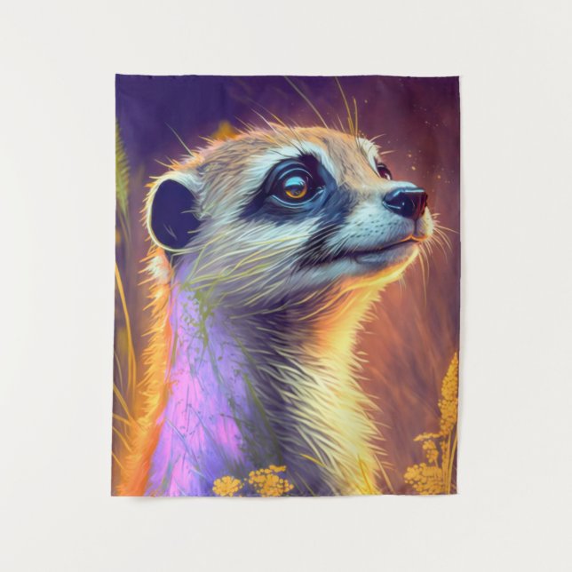 Tenture Meerkat Animal Portrait Peinture Faune En Plein Ai (Devant)
