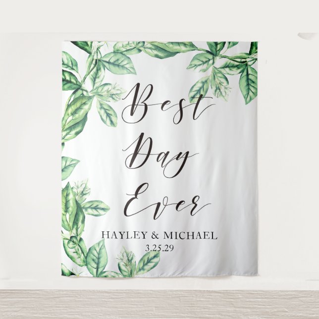 Tenture Meilleur Jour Fond de Décor de Mariage avec Feuill (Devant)