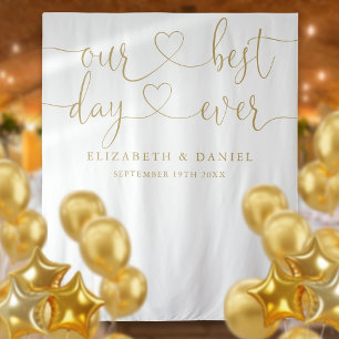 Tenture Meilleur Jour Gold Heart Script Mariage Photo fond