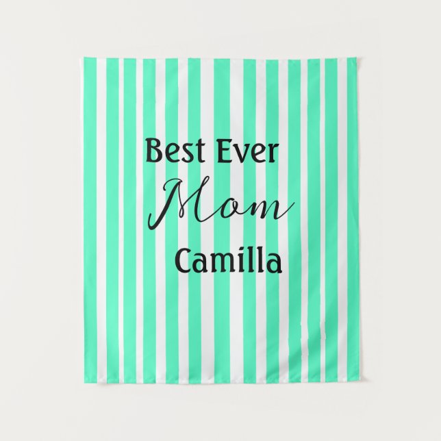 Tenture Meilleure maman de tous les temps motif rayé vert  (Devant)