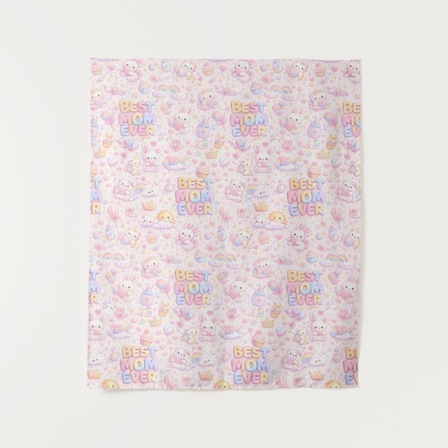 Tenture Meilleure Maman Ever Motif Pastel Kawaii (Devant)