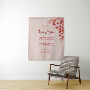 Tenture Menu de bar de mariage floral rouge rose