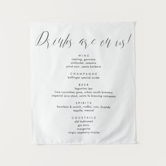 Tenture Menu de boissons de mariage à la calligraphie mode (Devant)