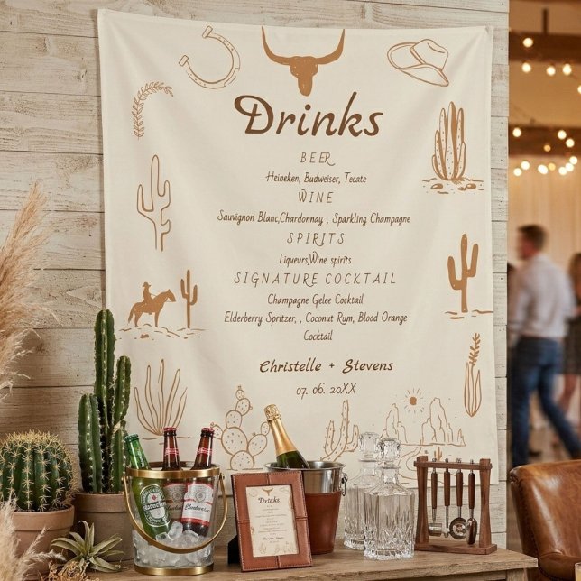 Tenture Menu du bar de mariage Boho Western, boisson de ma (Créateur téléchargé)