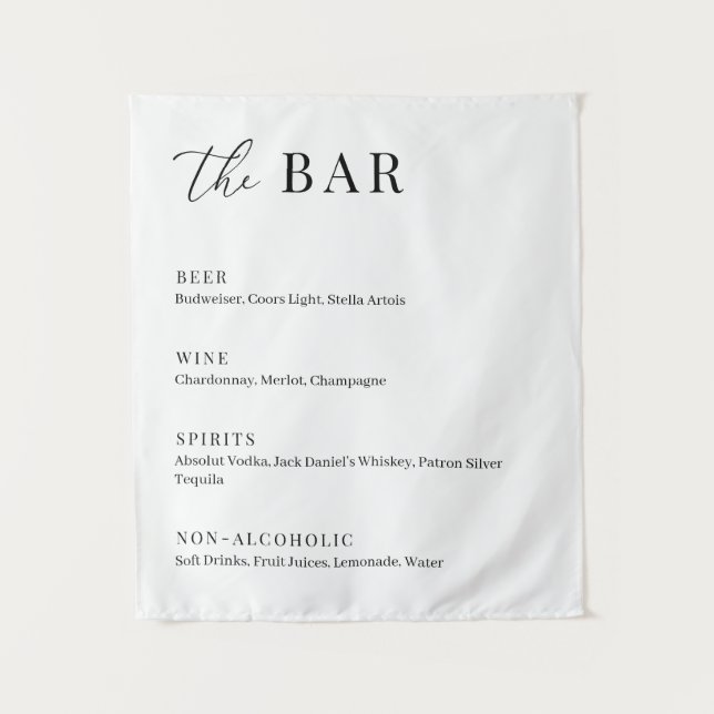 Tenture Menu du bar pour un mariage élégant moderne (Devant)