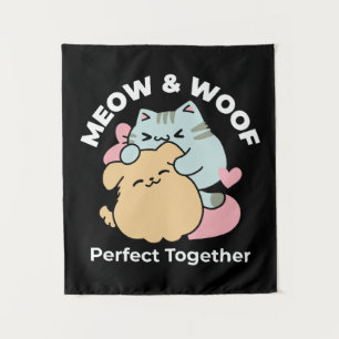 Tenture Meow & Woof Perfect Together - Cute Cat and Dog