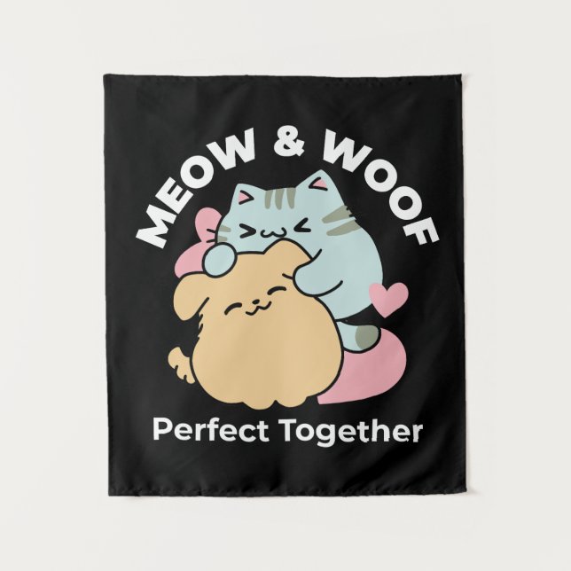 Tenture Meow & Woof Perfect Together - Cute Cat and Dog (Devant)