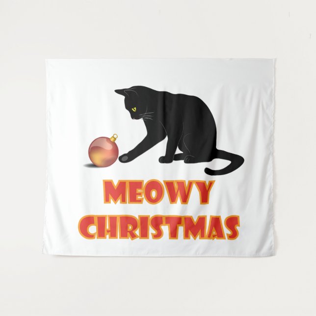 Tenture Meowy Christmas Funny Chat (Devant (Horizontal))