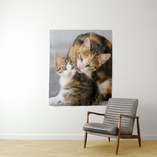 Tenture Mère Chat aime mignon Bébé Kitten Animal Animaux A (En situation)