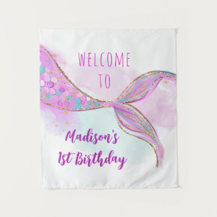 Tenture Mermaid rose violet or or Anniversaire