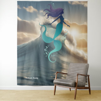 Tenture Mermaid Sunrise Ocean Personalized Tapestry