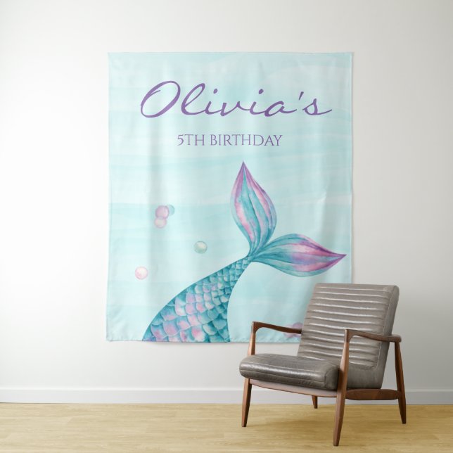 Tenture Mermaid Tail Under the Sea Birthday Banner (En situation)