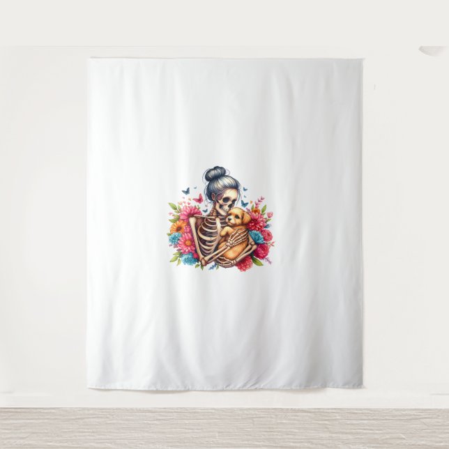 Tenture Messy Bun Skeleton mignon Amoureux de les chiens c (Devant)